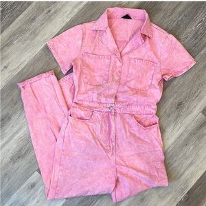 Pink denim jumpsuit
